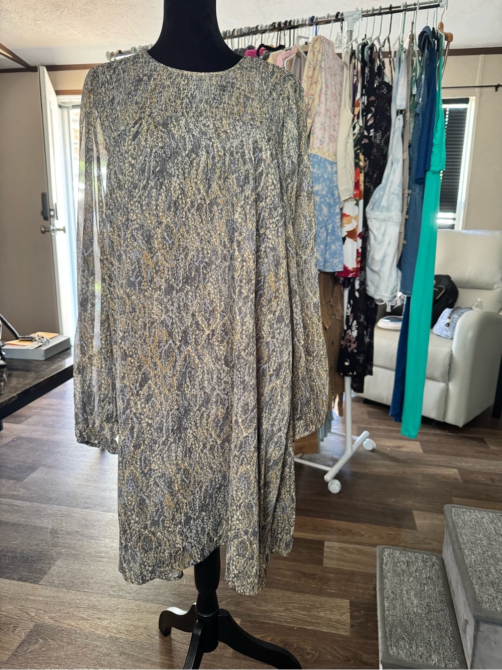 Mystree Gray and Gold Patterned A-Line dress